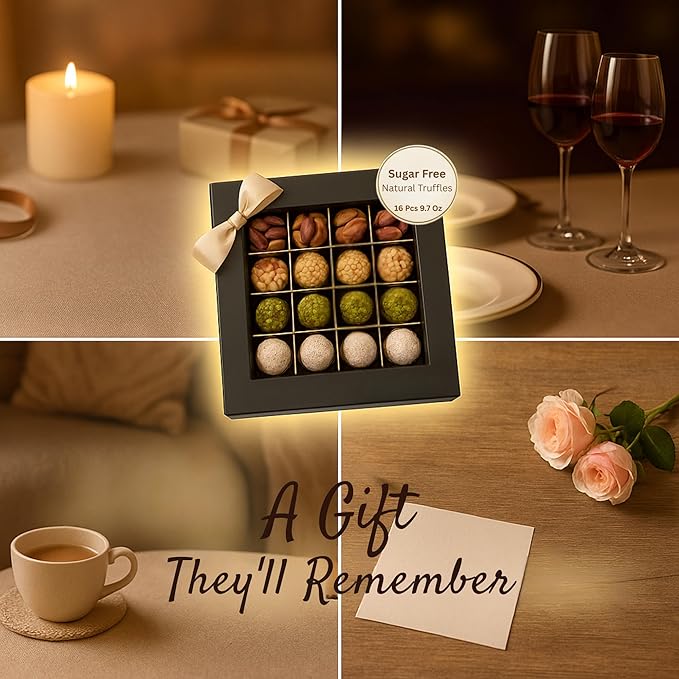 Andy Anand Chocolatier Natural Truffles Gift Box With Pistachio, Hazelnut & Coconut, Delicious Taste in Every Bite, Gluten Free & Non-GMO Ingredients, No Preservatives (16 Pcs, 9.7 Oz)