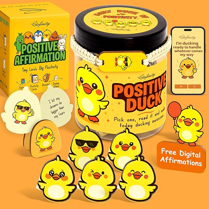 Positive Duck Gifts For Duck Lovers - Jar Of Daily Affirmation Cards, Funny Emotional Support Coworker Birthday Gifts For Women Unique, Cute Back To School Teen Girl Gift Trendy Stuff