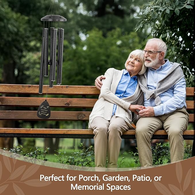 Large Aluminium Wind Chimes for Outdoor - 32" Black Sympathy Wind Chime, Christmas Memorial Gifts for Women, Garden Porch Patio Yard Decorative