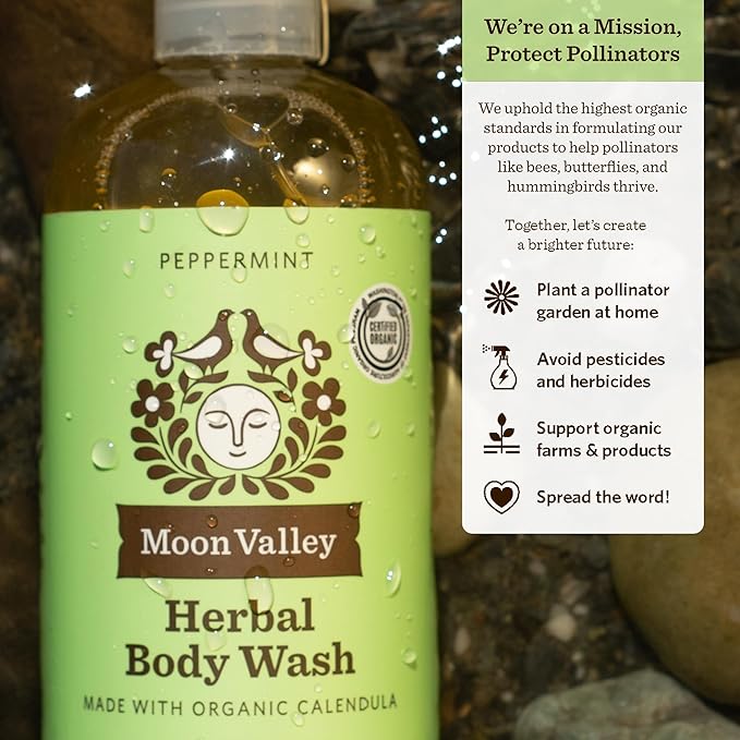 Herbal Body Wash, Peppermint by Moon Valley, All Natural Ingredients, No Parabens, Vegan, Moisturizing Essential Oils, Two Pack