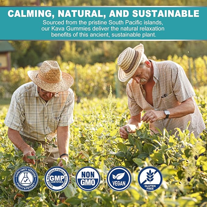 Kava Kava Gummies, Sugar Free Calm Gummies w/Rhodiola Rosea, Ashwagandha, L-Theanine, GABA, Melatonin-Free Kava Blend for Relaxation, Calm and Focus - Alternative to Kava Powder Capsules, Vegan 120 Ct