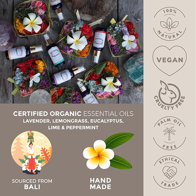 BALIPURA - Protection Crystal Aura Spray - Lavender and Lemongrass Essential Oil Blend, Black Tourmaline, Smoky Quartz and Citrine - 3.4 fl.oz