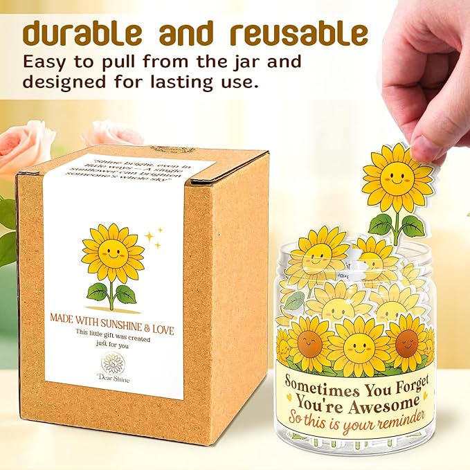 Inspirational Gifts for Women - Emotional Support Positive Sunflower Gift - Sometime You Forget You're Awesome - 60 Positive Affirmation Cards Jar, Thank You Gift for Coworker, Sister Friend, Teacher