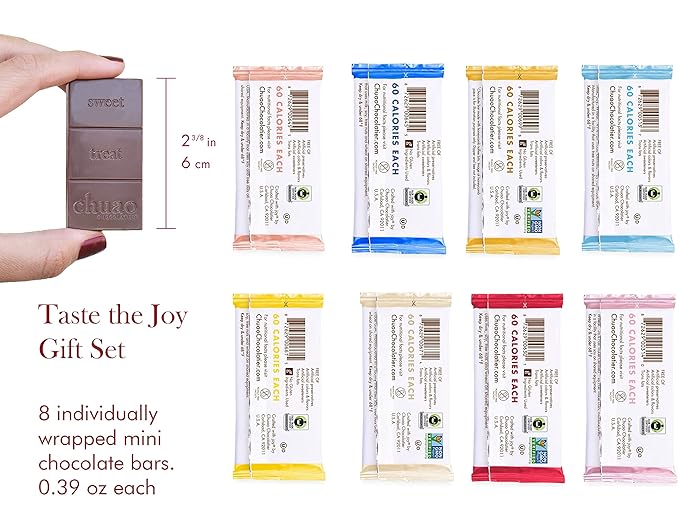 Chuao Chocolatier Taste the Joy Assorted Mini Gourmet Chocolate Bars Gift Box | Milk and Dark Chocolate Flavor Variety Sampler For Birthday, Mother’s and Father’s Day, Thank you, Corporate Gift Baskets | 8 Bars