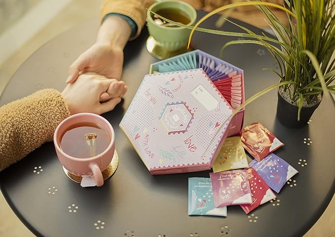 ACORUS | Loveland Tea Set | Natural Assorted Tea Hamper Box | Set of 6 flavors | Surprise your loved ones | Valentines box | Large Selection Box | Tea Gift Sets | 60 Tea Bags
