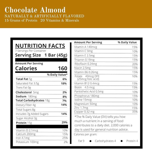 Nutmeg State Nutrition High Protein Bars, 7 Servings Per Box (1 Box (7 Servings), Chocolate Almond)