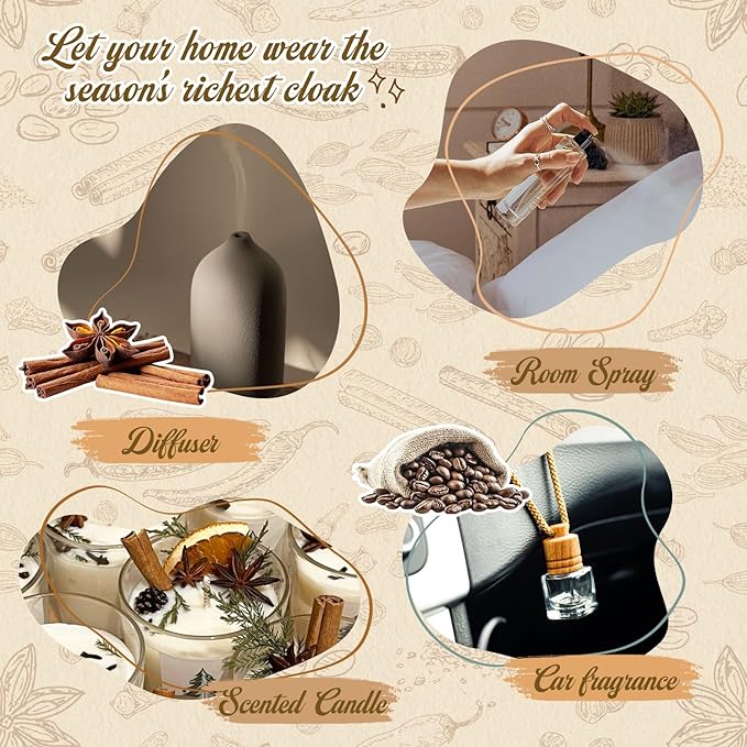 Spice Essential Oils for Diffuser for Home, SNOWSEN Aromatherapy Oil Set - Apple Cinnamon, Pumpkin Pie, Gingerbread, Coffee, Vanilla, Harvest Spice, Autumn Fragrance Oils Gift Set