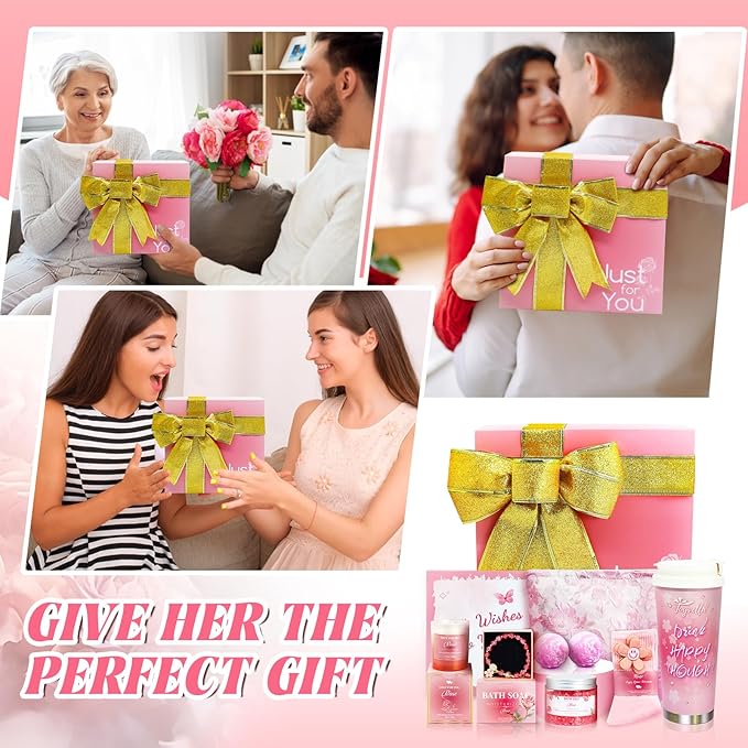 Birthday Gift for Women Spa Gift Set - Unique Get Well Soon Gifts for Women, Relaxing Self Care Package for Her, Christmas Gifts for Mom, Wife, Sister, Friend, Female Coworker (Rose)