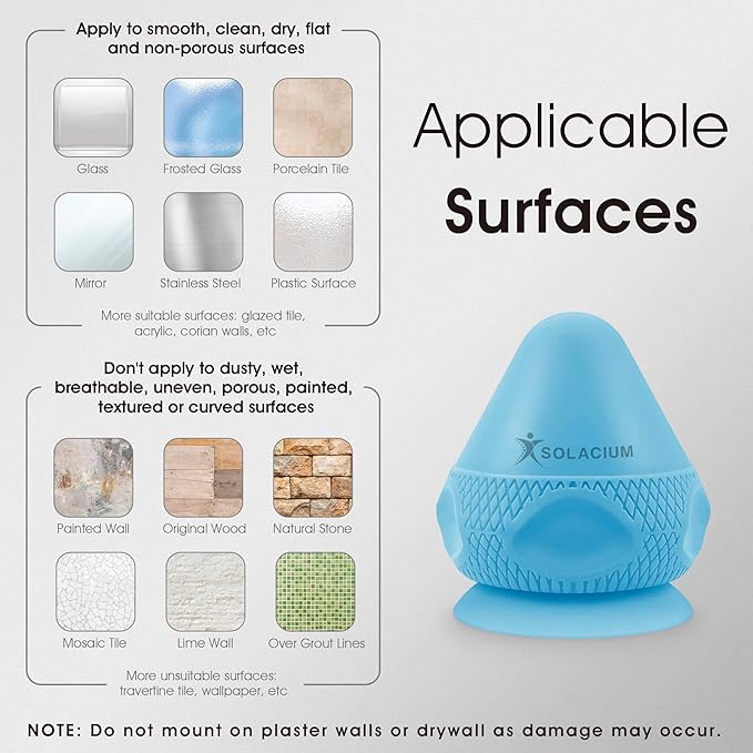 Solacium Mountable Massage Therapy Tool - Multi-Surface Suction Cup Wall Massage Tool for Sore Muscles, Myofascial Release, Stress Relief, Trigger Point and Deep Tissue Massage (Light Blue)
