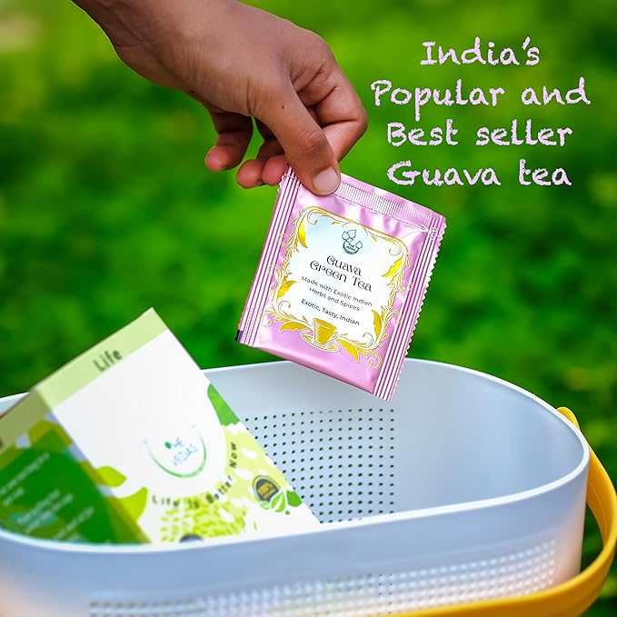 THE VEDAS Guava Green Tea | Herbal Tea made of Guava leaf, Guava fruit and Green Tea | Biodegradable Cotton Teabags | 20 Tea Bags(Pack of 1)