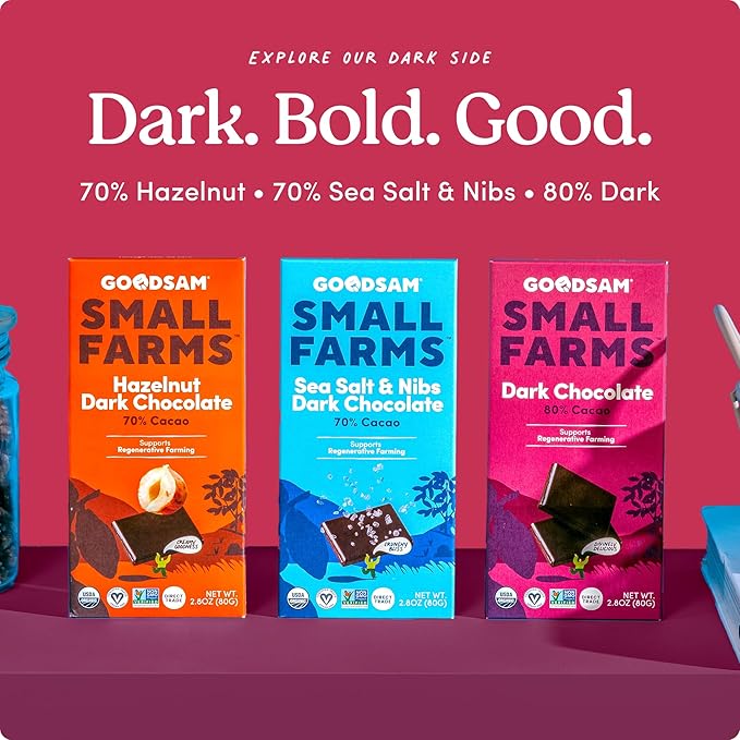 GoodSAM Organic 80% Dark Chocolate Bars (Pack of 3) - Non GMO, Vegan, Regenerative Farming, Direct Trade