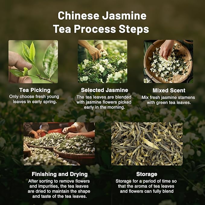 iTeaworld Jasmine Green Tea Loose Leaf Samplers Set, With Different Flowery Aromas, No Sweetener, Sweet After Taste, 4 Different Grades of Jasmine Tea Loose Leaf, 16 Pack/56g