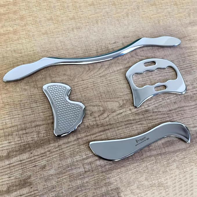 BYYDDIY Stainless Steel Gua Sha Muscle Scraper Scraping Massage Tool Kit,IASTM Tools, Great Soft Tissue Physical Therapy Used for Back, Legs, Arms,Neck (L-SD2B)