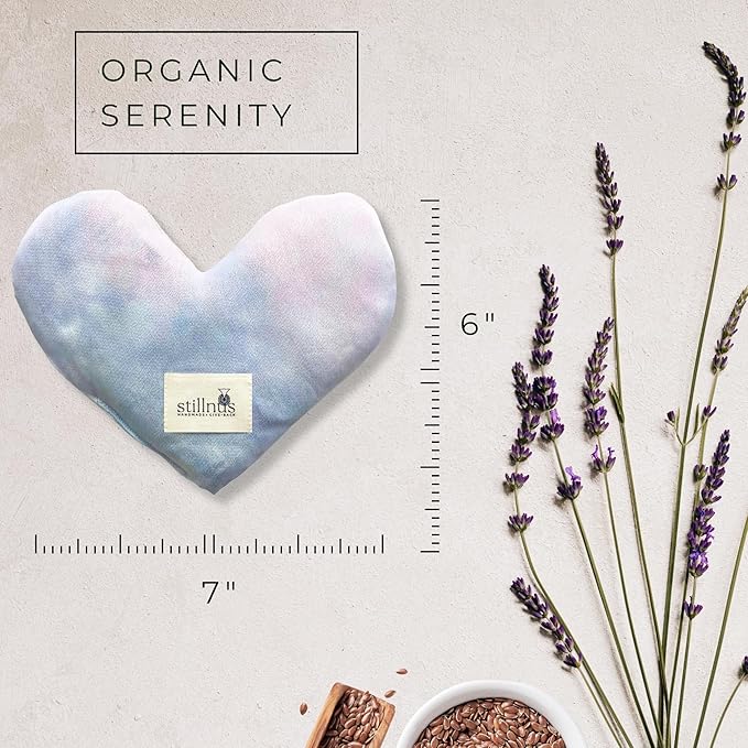 Weighted Heart Eye Pillow – Hand-Dyed in Sky Tones with Organic Lavender & Flaxseed – Relaxation Gift for Women, Meditation Tool, Mindful Rest, Cooling Eye Mask, Wellness Self-Care Kit