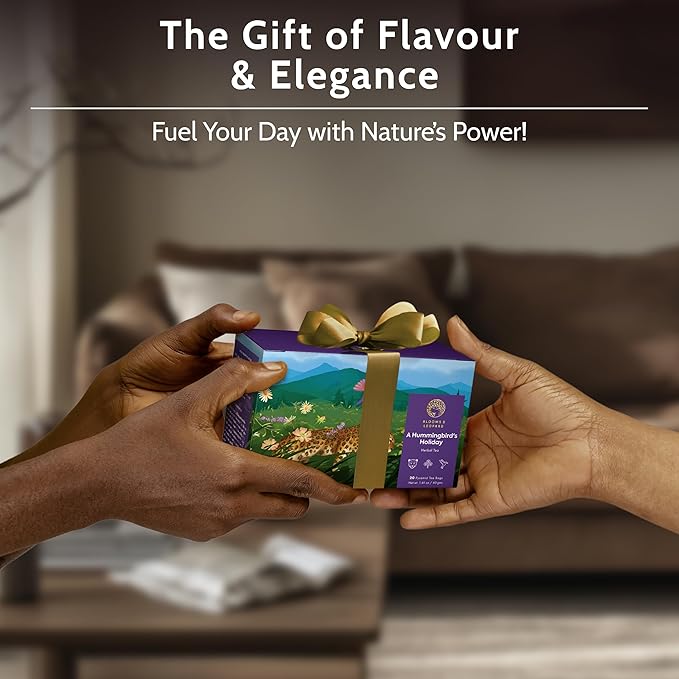 Blooms & Leopard Premium Herbal Tea with Chamomile, Rose Petals, Lavender, Valerian Root, Lemon Peel, 20 Herbal Tea Bags, caffeine-free - A Hummingbird's Holiday