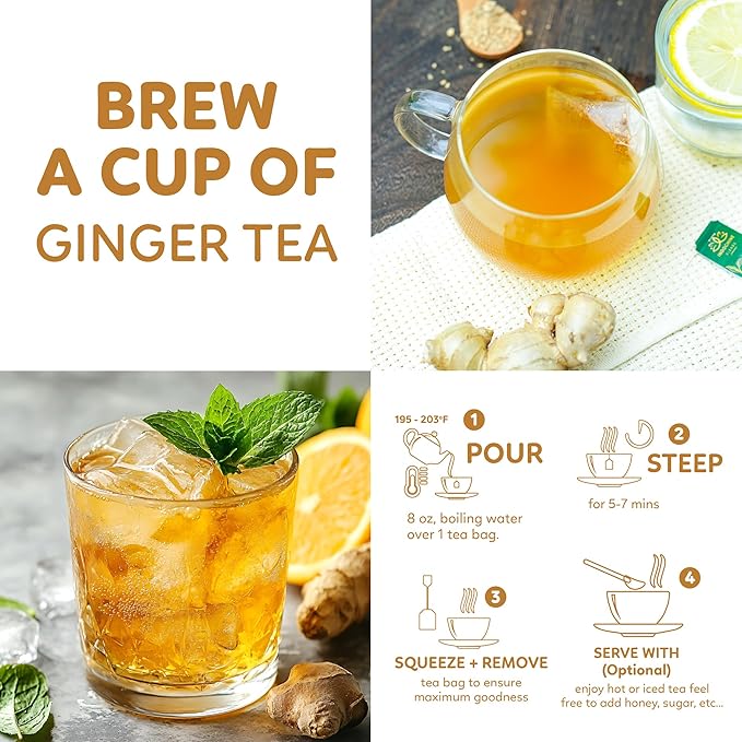 Indochine Blends Ginger Tea Bags | 100% Pure Ginger Root | Sugar-Free, Caffeine-Free Herbal Tea | Double Chamber, Individually Wrapped Bags| Rich in Natural Goodness and Flavor | 3.5 oz | 50 Tea Bags