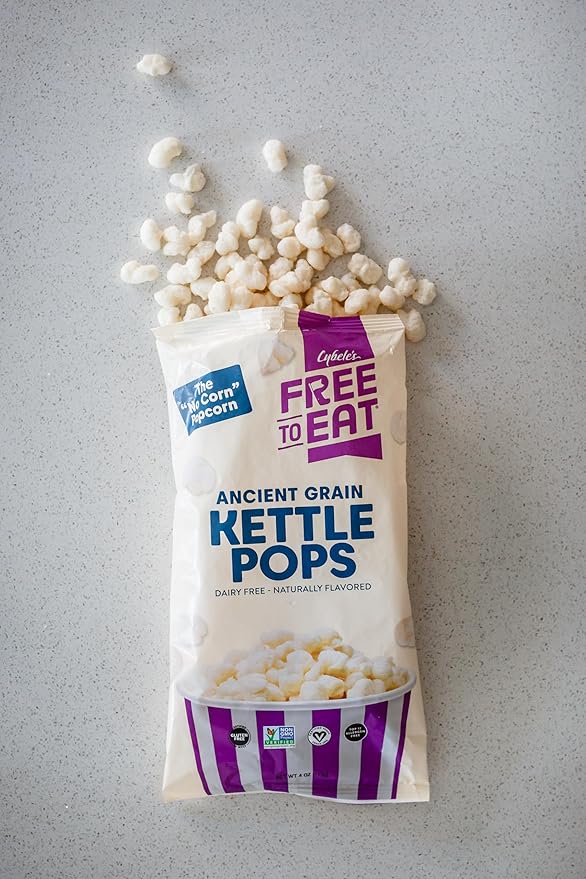 Cybele's Free-to-Eat Ancient Grain Pops - Healthy Snacks, All Natural, Gluten-Free, Vegan, No Preservatives or Additives (Kettle Pops 4oz, Pack of 6)