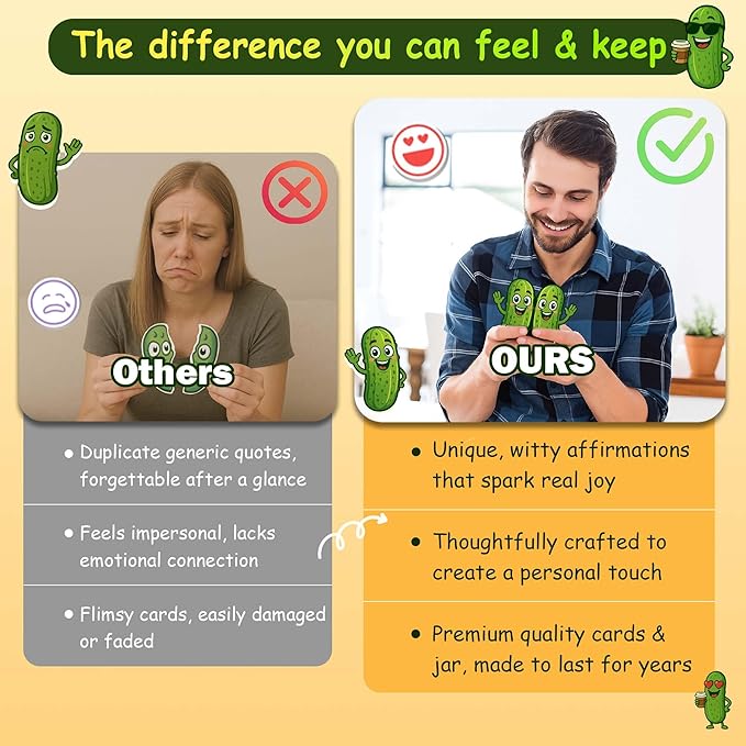 60 Positive Pickle Cards Jar, Affirmation Cards for Women, Teens, Emotional Pickle Gifts, Positive Pickle Jar, Funny Pickle Gifts for Women, Teen Girl Birthday Gifts, Positivity Jars