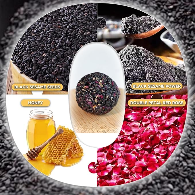 Organic Rose Black Sesame Balls Snacks Specially Added Natural Heavy Petal Rose Pure Honey Handmade Black Sesame Pills Plant Protein Sources Vegan Snacks
