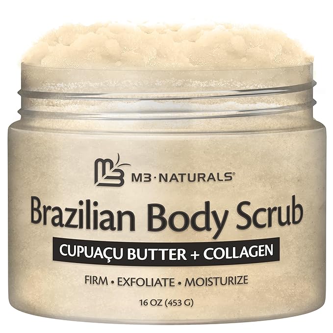Firming & Moisturizing Brazilian Body Scrub, Gentle Body Exfoliator with Cupuacu Butter, Jojoba Oil & Collagen, 16 oz (453 g) by M3 Naturals