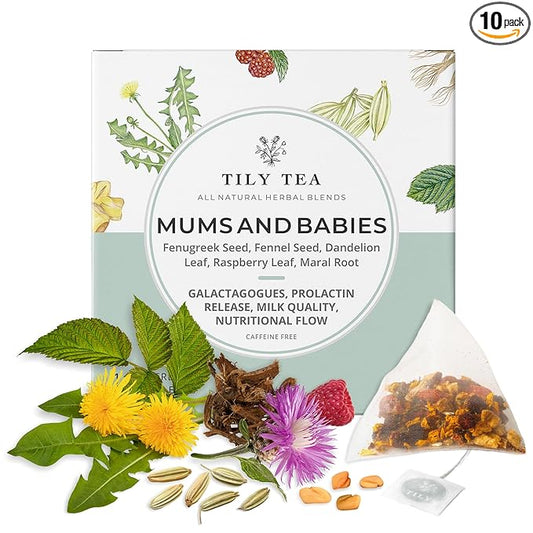 Tily Tea Mums and Babies Herbal Tea - Postnatal Lactation Tea - Caffeine Free - Suitable for Breastfeeding Mothers - 10 Plastic-Free Tea Bags