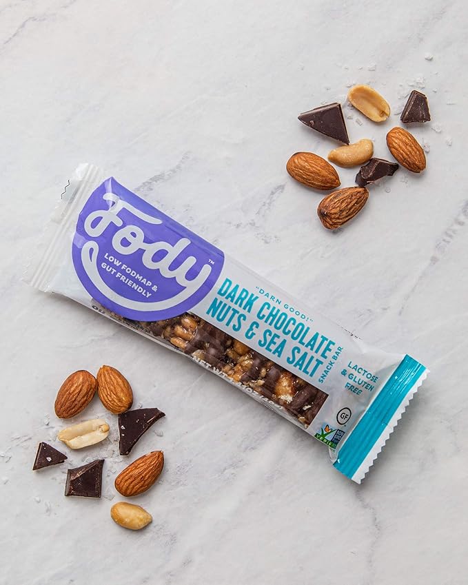 Fody Foods Snack Bars, Dark Chocolate Nuts & Sea Salt, 1.41 Oz (Pack of 12), 5g Protein, Low FODMAP, Gut & IBS Friendly, Vegan, Lactose Free, Non-GMO, Gluten Free