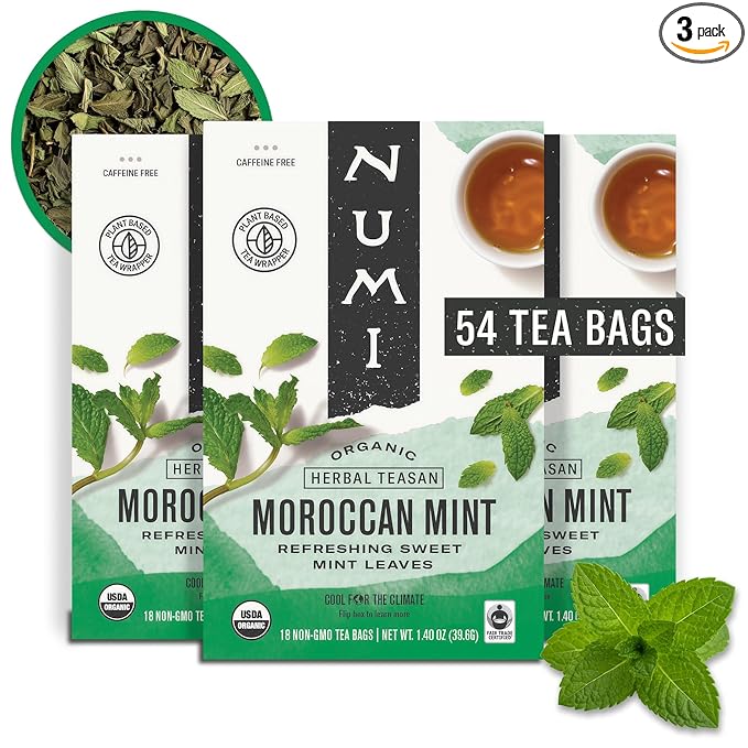 Numi Organic Tea Moroccan Mint, Bags, Herbal Teasan, 54 Count, Pack of 3