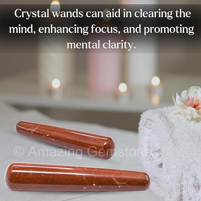 Amazing Gemstone Red Jasper Crystal Wand Massage Stick - Pelvic Wand Gua Sha for Adults - Crystals and Healing Stones Massage Wands for Adults Gifts (Smooth)