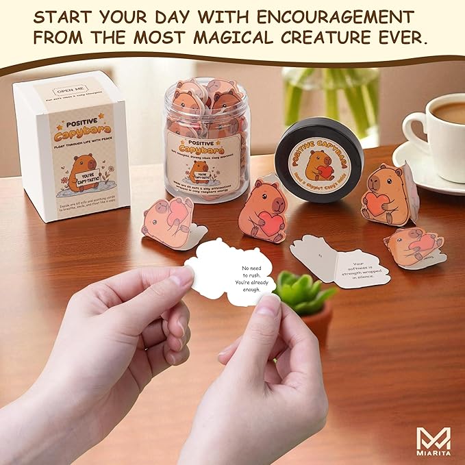 Positive Capybara Jar - 60 Positive Affirmation Cards For Women, Girls, Cards to Reduce Anxiety & Increase Relaxation, Capybara Gifts For Women, Kids, Teen Girl Gifts Trendy Stuff