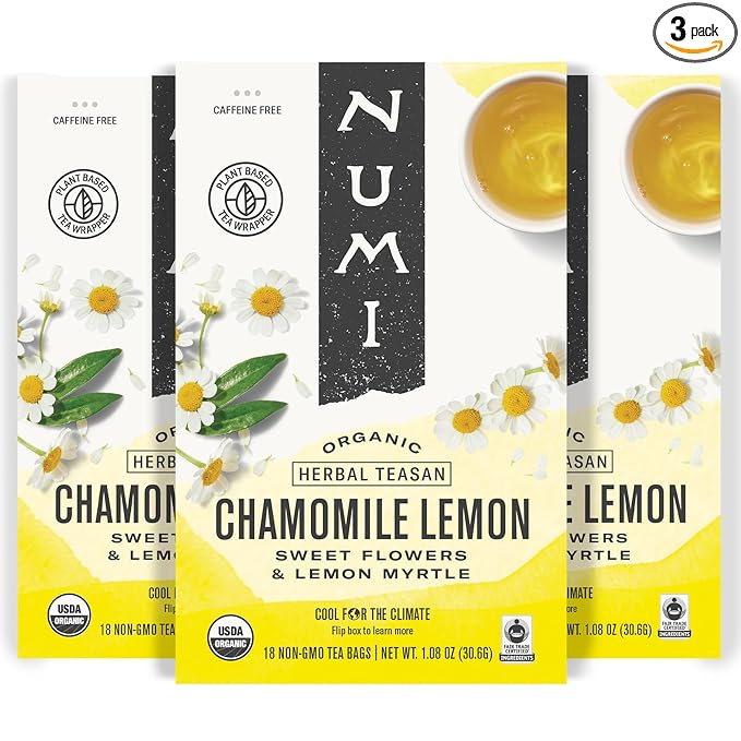 Numi Organic Tea Chamomile Lemon, Herbal Teasan, Packaging May Vary, 1.08 Oz, 18 Count (Pack of 3) - Packaging May Vary