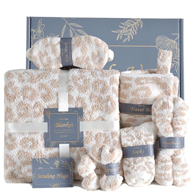 Birthday Box Care Package Get Well Soon Gift Baskets Self Care Gifts for Women, Birthday Gift Basket for Her, Leopard Print Gifts for Women Mom Wife Daughter Sister Friends Leopard Khaki