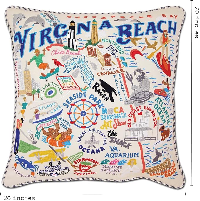 Catstudio Virginia Beach Embroidered Decorative Throw Pillow