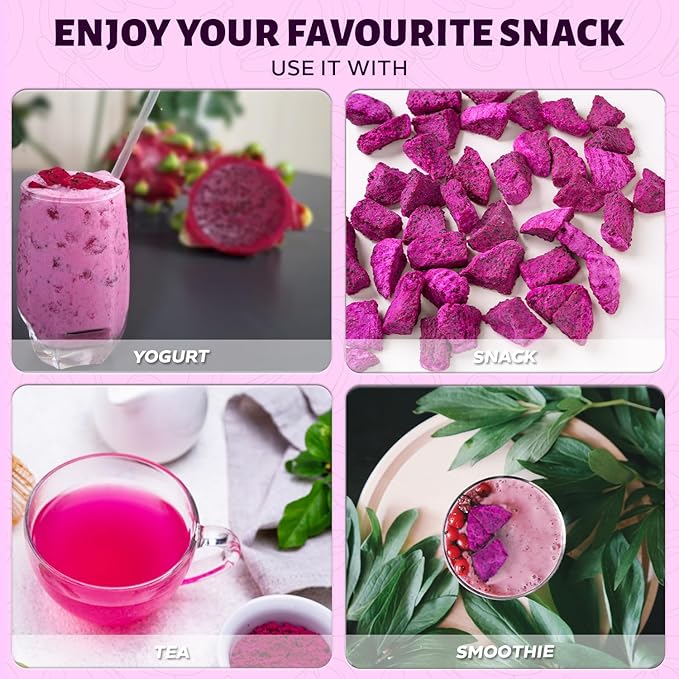 DARLAC FARMS Freeze Dried Red Dragon Fruit Cubes, 2 Oz x Pack 6, No Sugar Added, Healthy Fruit Snacks for Kids, Adults & All Ages, Premium Organic Crispy Crunchy Snacks, Tea, Baking, Smoothie, Yogurt