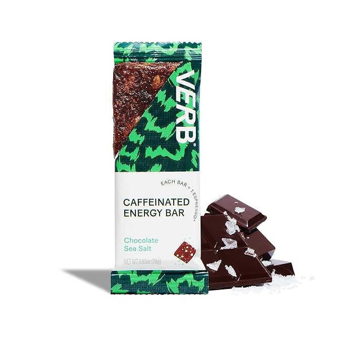 Verb Caffeinated Energy Bars Chocolate Sea Salt (26g, Pack of 16) 110-Calorie Delicious Low Sugar Energy Bar - Vegan Gluten Free On-the Go Snack with 80mg Green Tea Caffeine Only Real-Food Ingredients