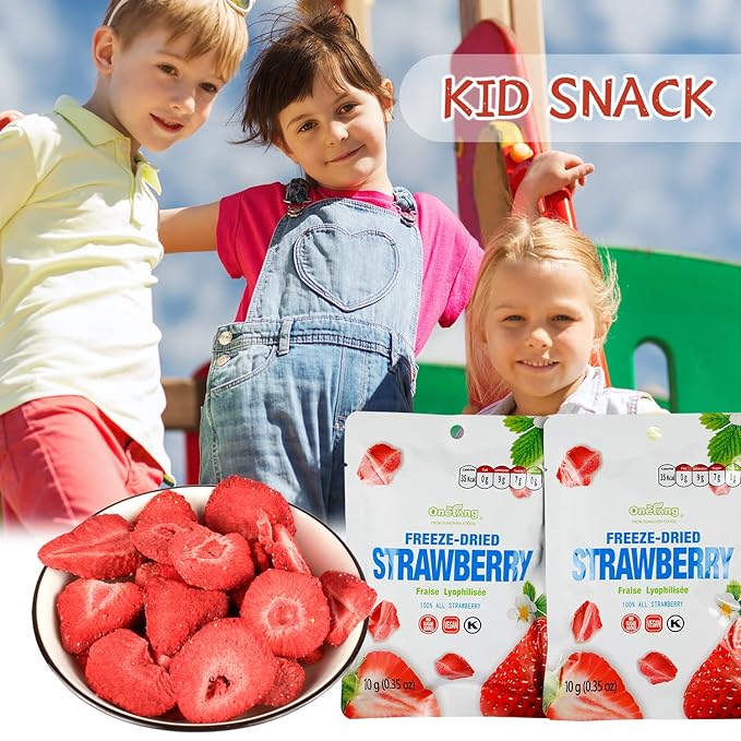 ONETANG Freeze-Dried Fruit Strawberry, 10 Pack Single-Serve Pack, Non GMO, Kosher, No Add Sugar, Gluten free, Vegan, Holiday Day Gifts, Healthy Snack 0.35 Ounce
