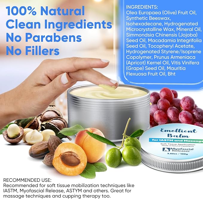 Myofascial Releaser Massage Tools Emollient Balm - Natural Essential Massage Oil - Myofascial Release Tool Massage Cream for Massage Therapy, IASTM Tool Muscle Rub Ultra Strength, Gua Sha Tool Partner