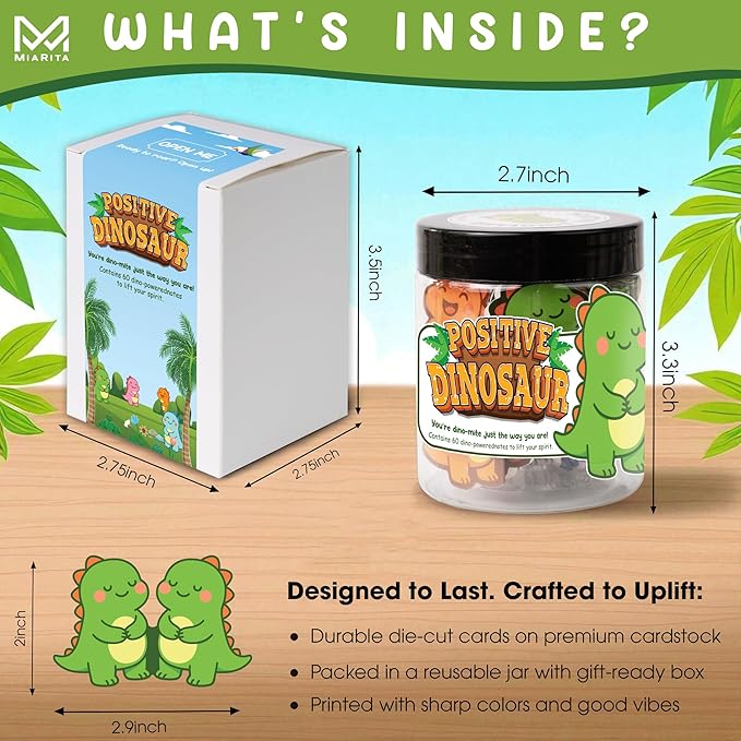 Positive Dinosaur Jar, Inspirational Dinosaur Gifts for Teens Girls Boys, 60 Affirmation Cards for Women, Teens, White Elephant Gifts, Teen Girl Gifts Trendy Stuff