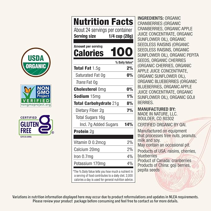 Made in Nature Organic Superberry Fruit Fusion, 24 Ounce (Pack of 1) – Fruit and Nut Trail Mix, Non-GMO, Unsulfured, Gluten Free