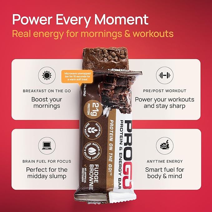 ProGo Protein Bars, Low Sugar, High Protein Snacks (Up to 21g) - 95% Pure Isolate for Faster Muscle Growth & Recovery, Low Calorie, Sweetened w/Peanut Butter & Raw Honey (4-Count, Starter Pack)