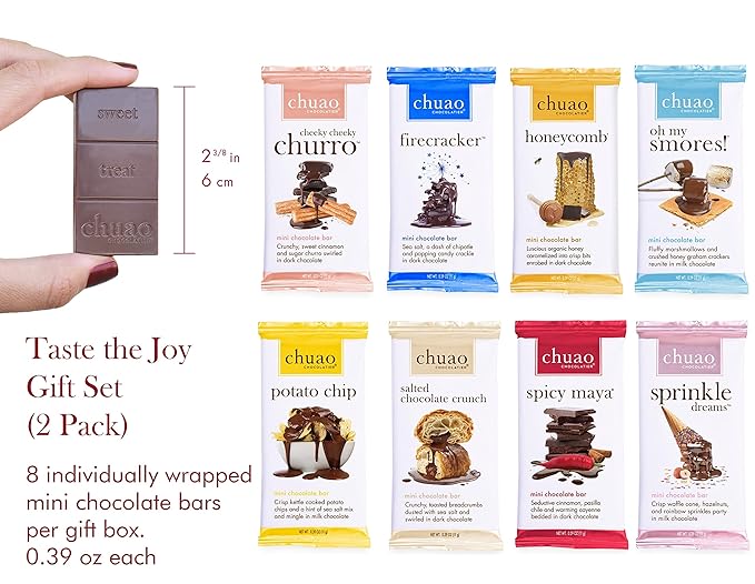 Chuao Chocolatier Taste the Joy Mini Gourmet Chocolate Bar Gift Box | Milk and Dark Chocolate Variety Sampler |16 Mini Bars (0.39 oz each)