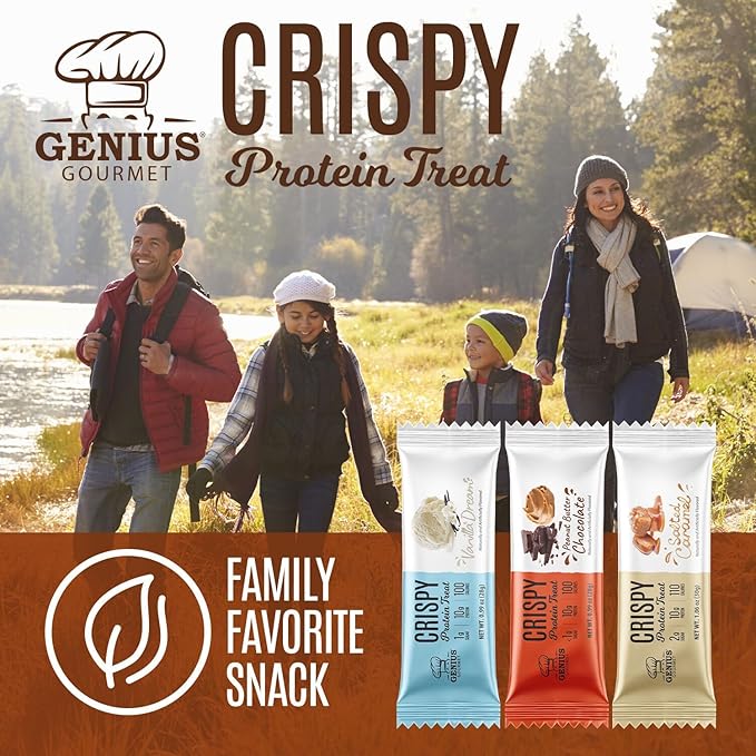 Genius Gourmet Crispy Protein Treat, Salted Caramel, Keto Snack, Low Carb, Low Sugar & Gluten Free, Protein Snacks for Adults, 10G of Whey Protein per Protein Bar, 5 Net Carbs, On The Go Snack, 10 CT