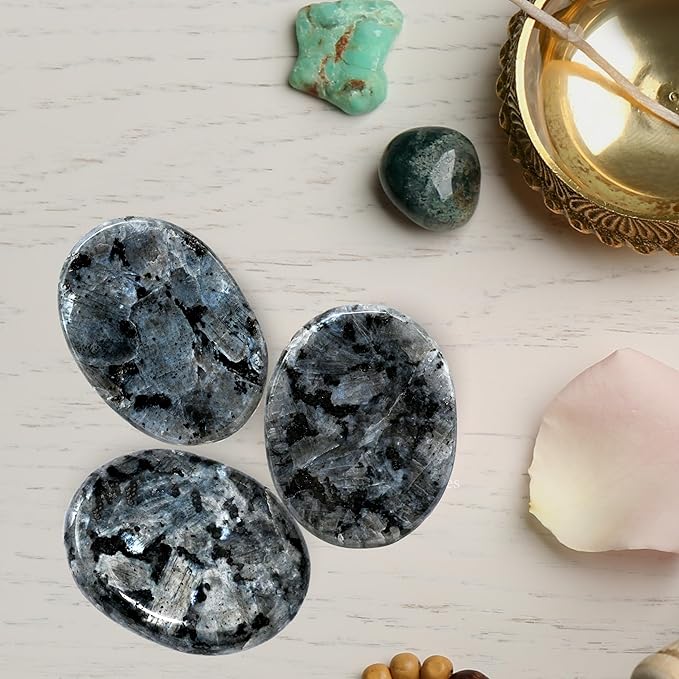 Amazing Gemstone Larvikite Worry Stone Crystals and Healing Stones - Worry Stones for Stress Relief Gifts - Piedra Crystal Fidget for Meditation,Relaxation - Unique Stocking Stuffers & Birthday Gifts