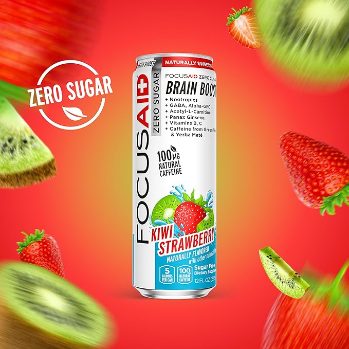 FOCUSAID ZERO SUGAR Nootropics Blend, Alpha-GPC, GABA, 100mg Natural Caffeine from Green Tea, Yerba Mate, Vitamin B-Complex, Keto-Friendly, No Artificial Sweeteners, 12 Fl Oz (Pack of 24)