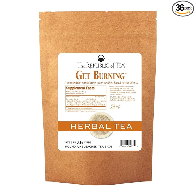 The Republic of Tea Green Rooibos Tea - Get Burning - Herbal Tea For Metabolism, 36 Tea Bag Refill
