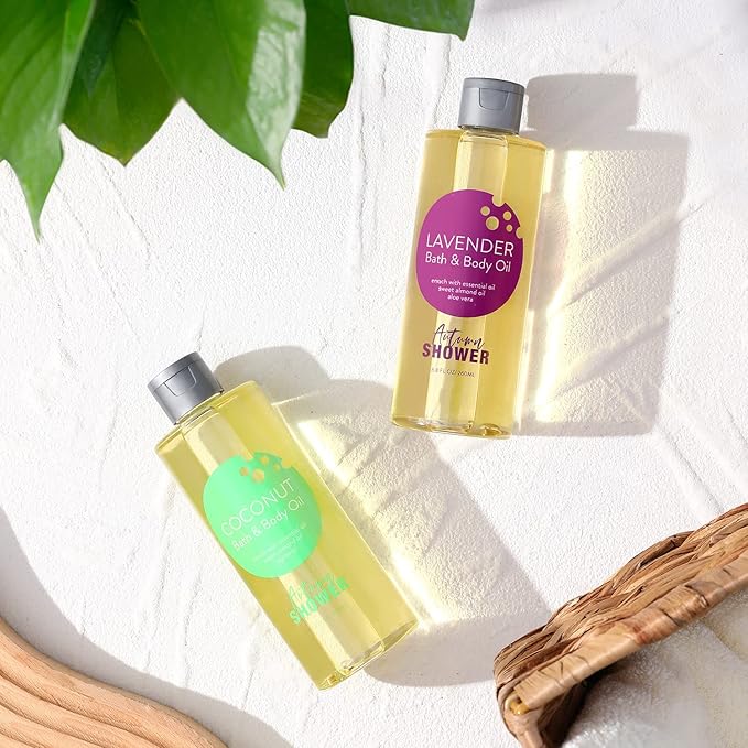 Bath and Body Oil Body Oil with Sweet Almond Jojoba and Shea Butter, Lavender & Coconut Shower Oils Mother's Day Gift for Women Dry Skin 17.6 fl oz (Pack of 2)