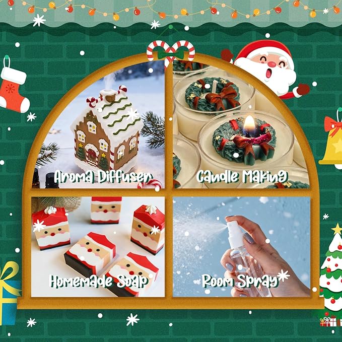ARVIDSSON Christmas Fragrance Oil Set, Winter Essential Oils for Diffuser, Candle Making - Christmas Spirit, Gingerbread, Apple Cinnamon, Candy Cane, Mistletoe, Holiday Diffuser Oils Gift Set