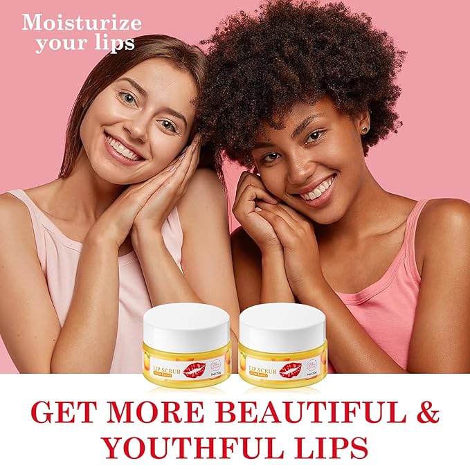 2 Pack Orange Lip Scrub Set,Long Lasting Moisturizing Lip Scrubber Exfoliator, Cleansing Hydrating Lip Exfoliator Scrub and Moisturizer Kit for Chapped Dry Lips