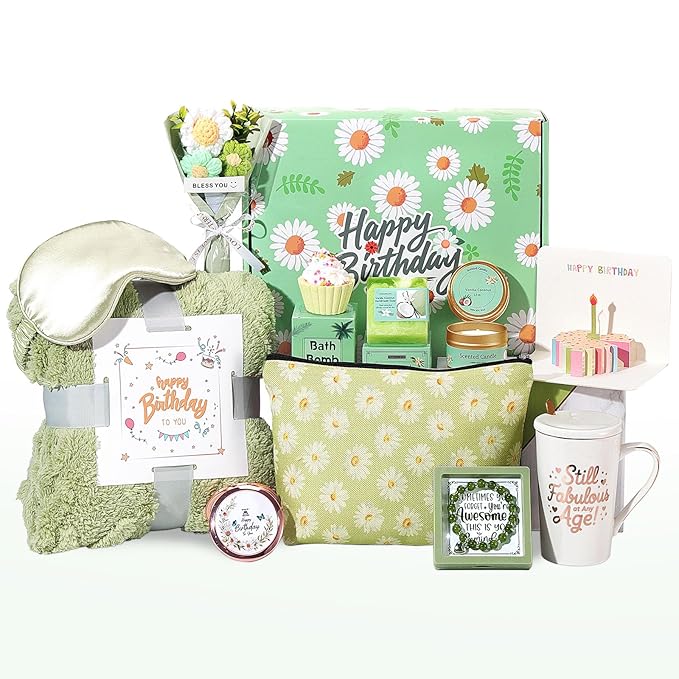 Happy Birthday Gifts for Women 11PC Get Well Soon Gift Spa Set with Candle,Gift Baskets for Women, Best Friend Gift Set- Self Care Daisy Gift Box for Her, Mom, Wife Gift Box for Sister