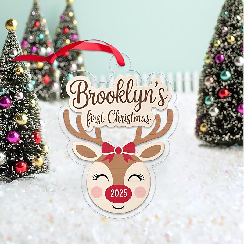 Personalized Reindeer Baby’s First Christmas Ornament, New Baby Christmas Gift for Baby Shower, Family Keepsake, Baby’s 1st Xmas Decoration Acrylic Ornament – Personalized