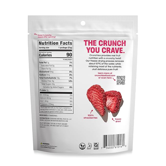 Crunchies Freeze-Dried Fruits, 100% All Natural Crispy Fruit, Non GMO and Kosher, Resealable Freeze Dried Fruit Snack Packs, Pack of 6 (Strawberries)